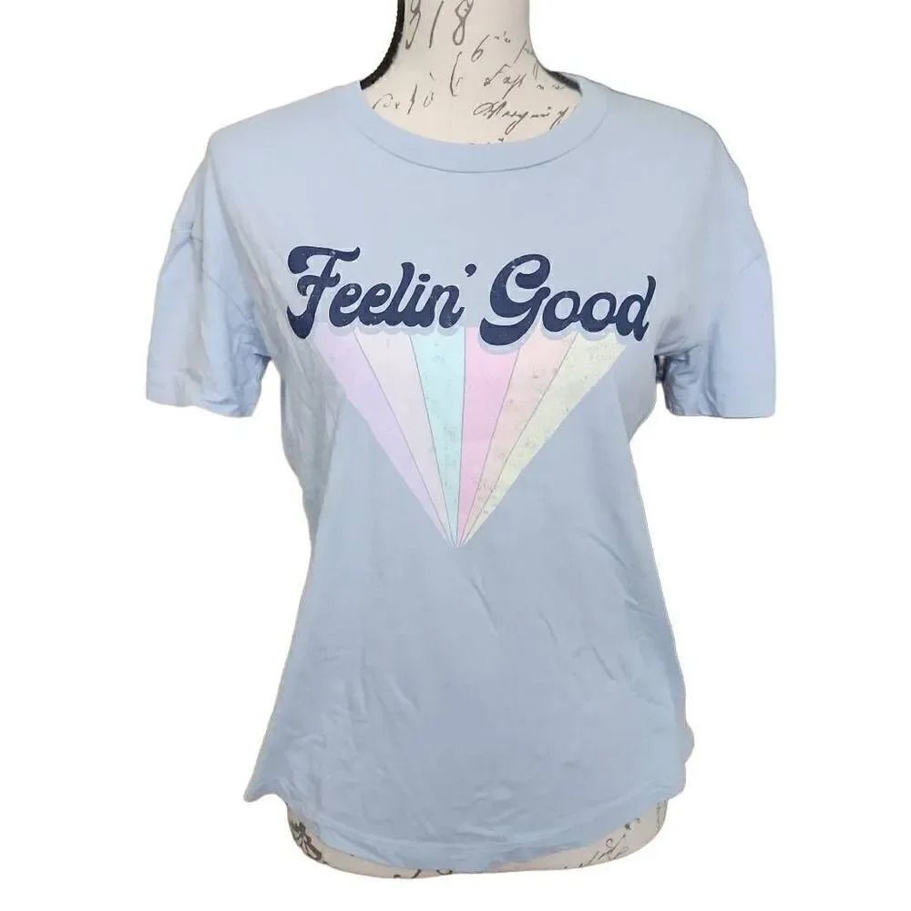 Wildfox Women's Size XS Light Blue Feelin' Good Graphic Short Sleeve Shirt